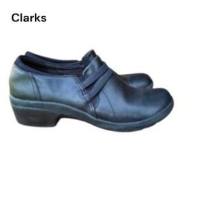 Clarks Leather Black Slip On Casual Angie Pearl Loafer Dress Work Shoe Women 9